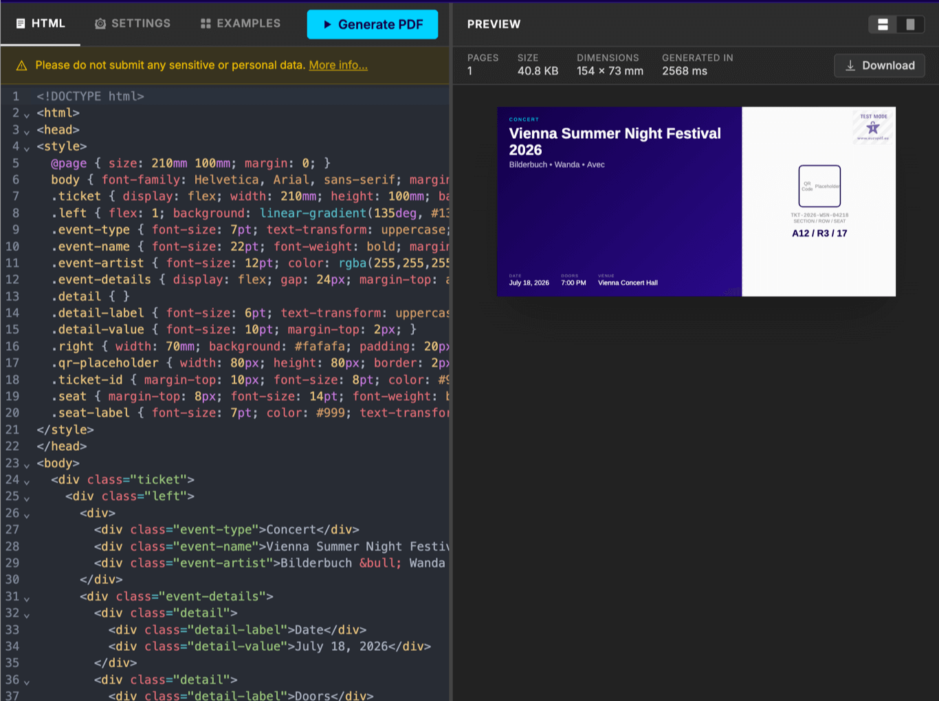 EuroPDF Playground – ready-made examples